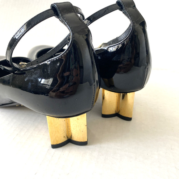 Louis Vuitton Night Bloom Pump Black Patent Leather Ankle Strap Flower Heel 38 - Picture 6 of 15